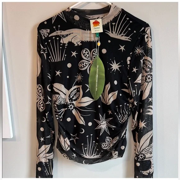 FARM Rio | Tops | Nwt Farm Rio Black And White Cerrado Sky Tulle Blouse  Size L | Poshmark